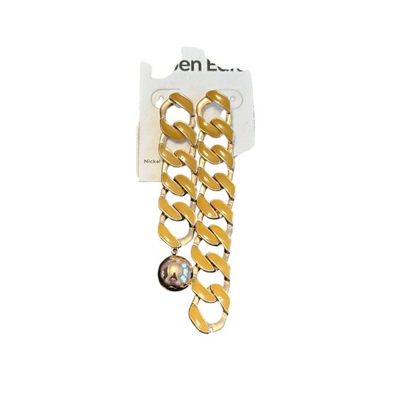 Open Edit Gold Chain Link Drop Style Asymmetrical Earrings Silver Ball Accent - Picture 2 of 5